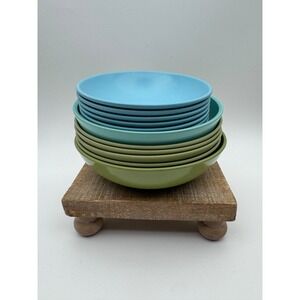 Vintage Melamine Collection of Bowls Blue Green Teal Dinnerware 13 Pieces